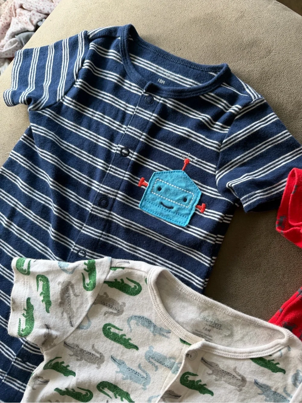 Carter's Red Baby Short Romper Set with Robot Accent